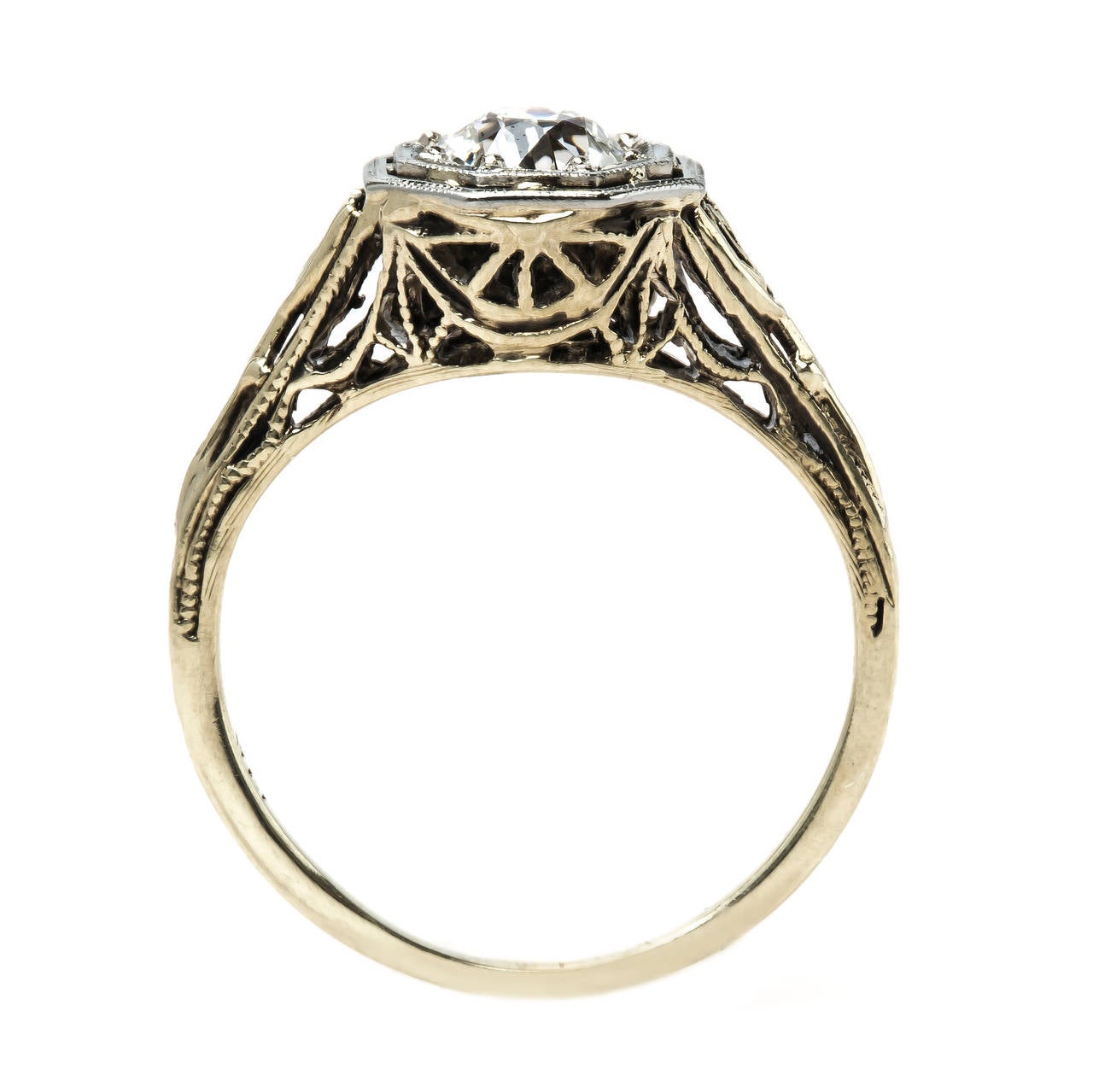 Beautifully Detailed Edwardian Diamond Gold Engagement Ring 1