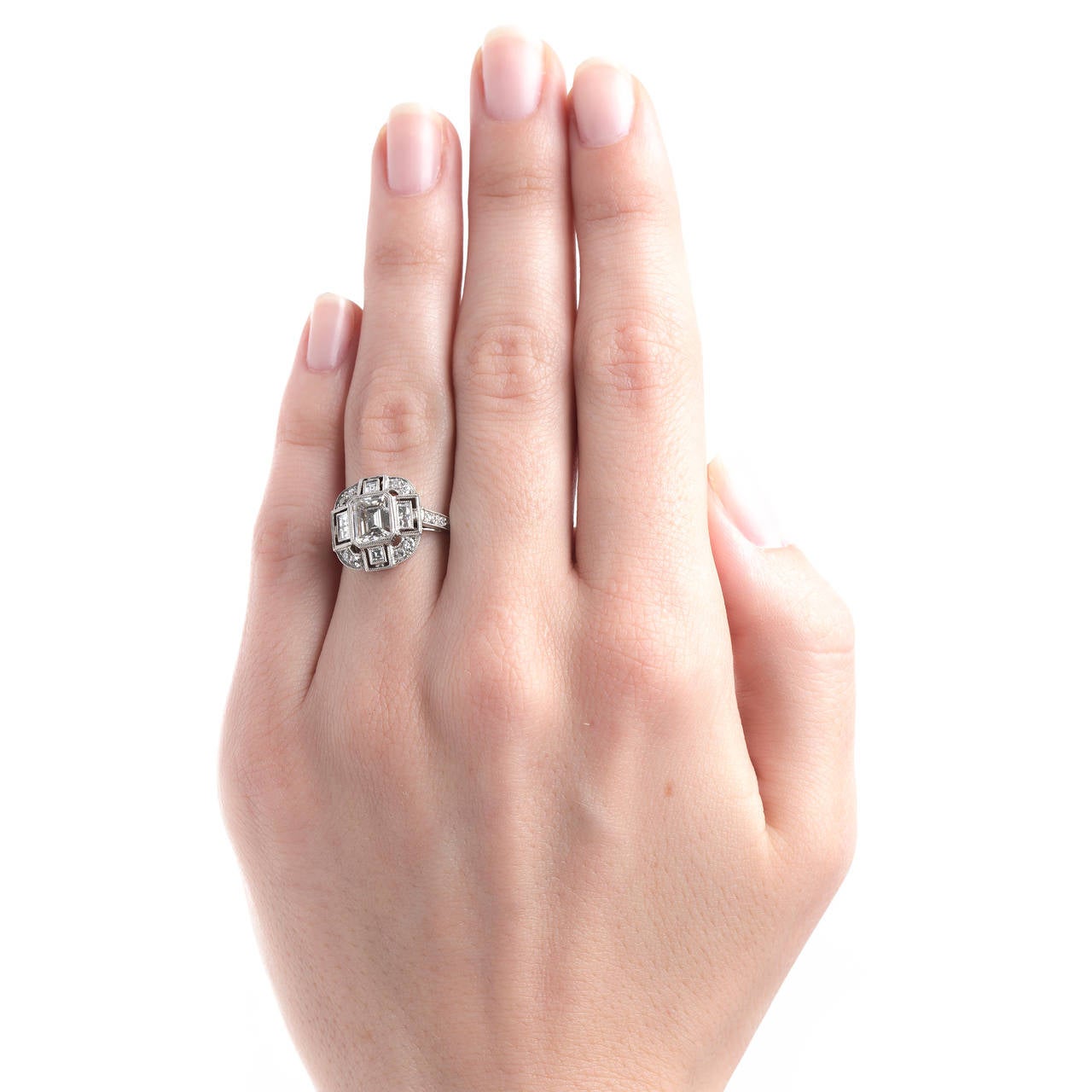 Art Deco Emerald Cut Diamond Platinum Engagement Ring