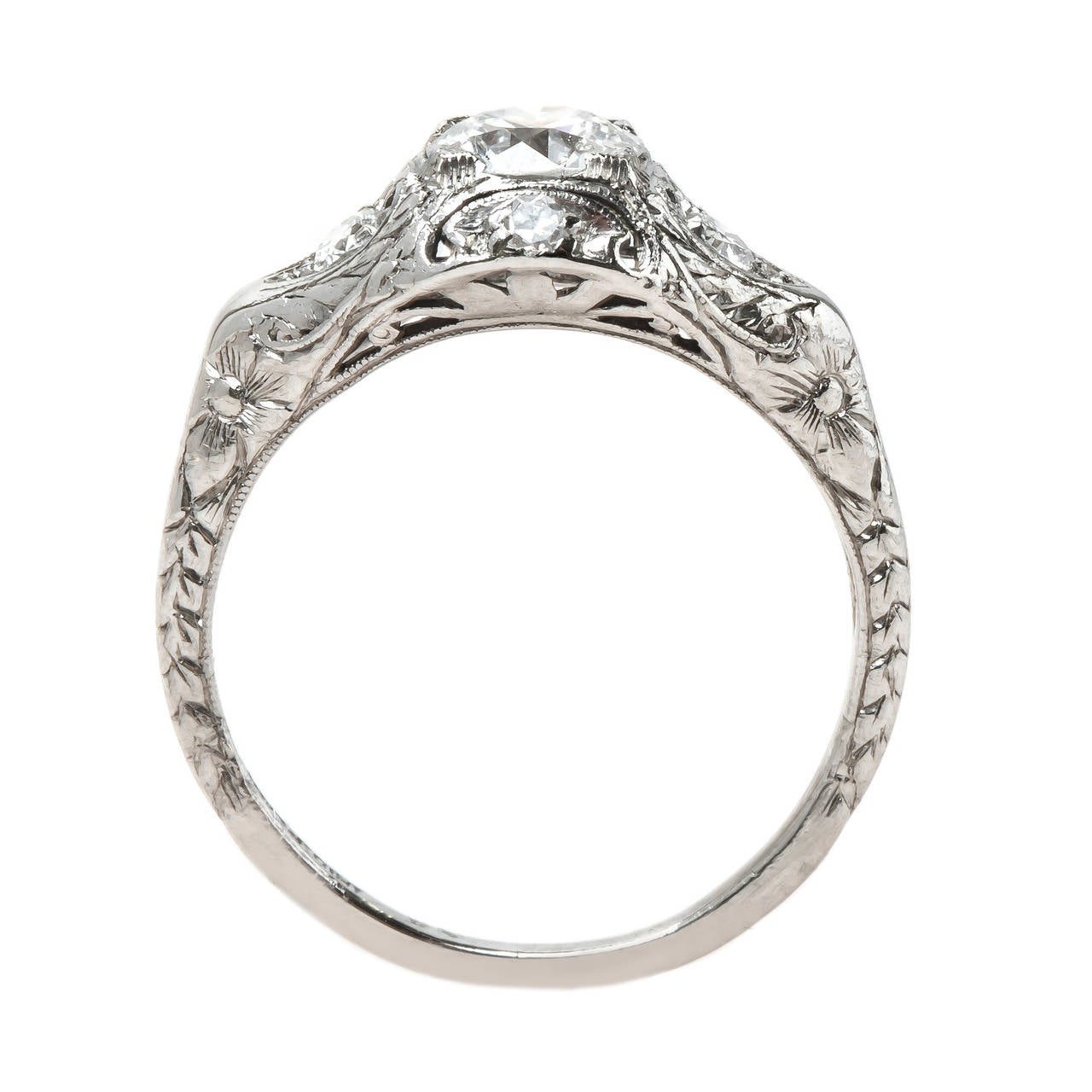 Enchanting Art Deco Engagement Ring with Floral Engraving 1