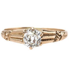 Victorian Old Mine Brilliant Cut Diamond Solitaire Gold Engagement Ring