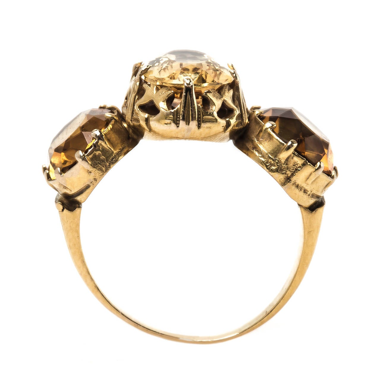 Victorian Three Stone Yellow Citrine Gold Ring For Sale 1