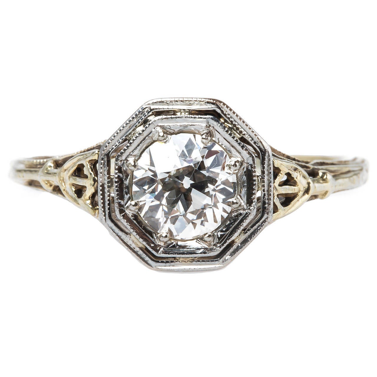 Beautifully Detailed Edwardian Diamond Gold Engagement Ring