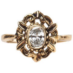 Retro Diamond Gold Solitaire Engagement Ring
