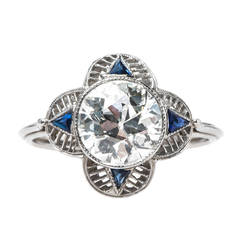 Edwardian 1.95 Carat Sapphire Diamond Platinum Engagement Ring