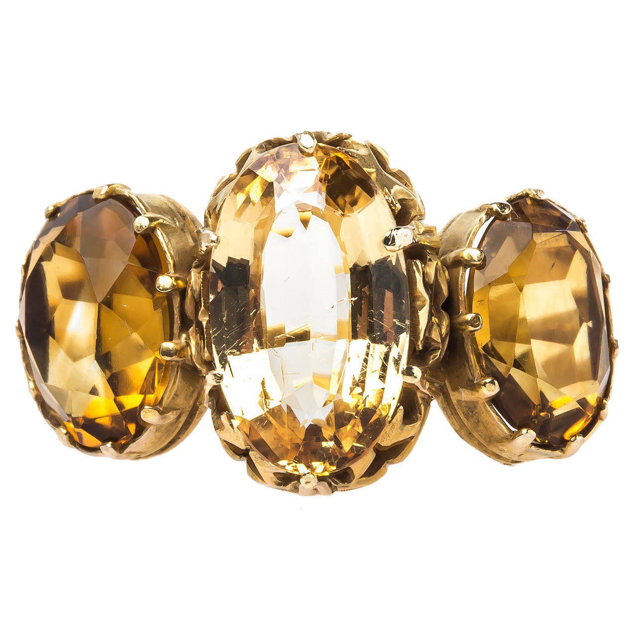 Victorian Three Stone Yellow Citrine Gold Ring For Sale