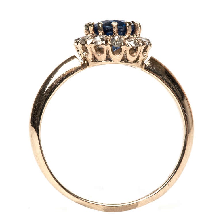 Women's Sapphire & Diamond Halo Victorian Engagement Ring