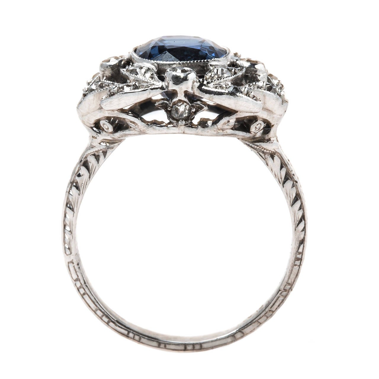 Women's Stunning Edwardian GIA Sapphire Diamond Platinum Engagement Ring
