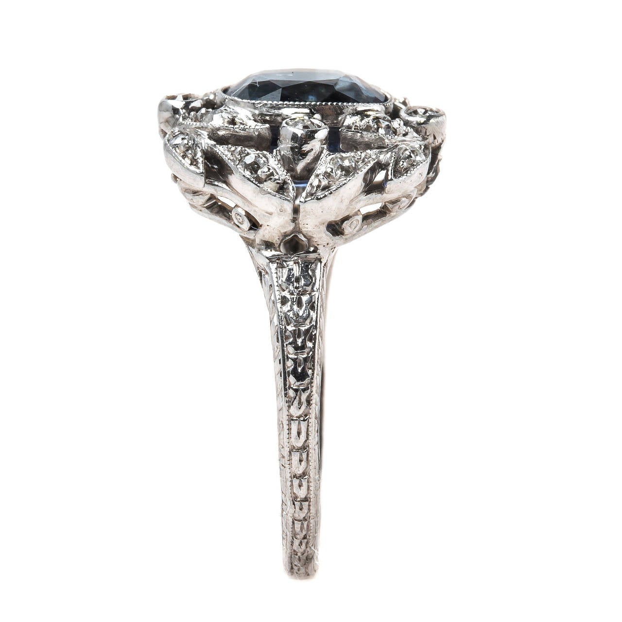 Stunning Edwardian GIA Sapphire Diamond Platinum Engagement Ring 1