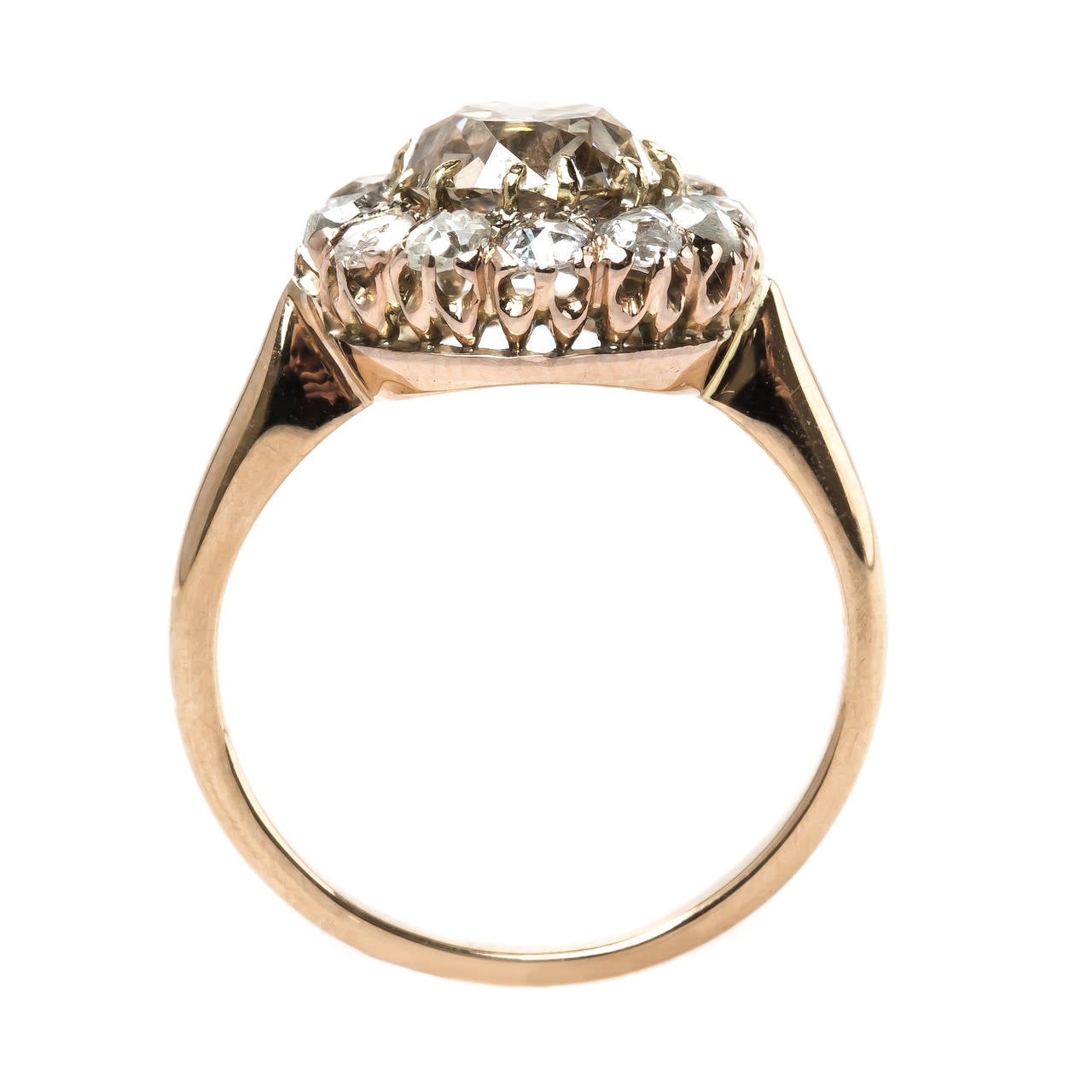 Women's Remarkable Victorian Diamond Halo Cluster Gold Engagement Ring