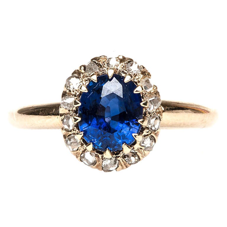 Sapphire & Diamond Halo Victorian Engagement Ring