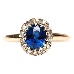 Sapphire & Diamond Halo Victorian Engagement Ring