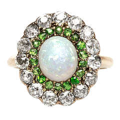 Antique Opal, Diamond & Demantoid Gold Victorian Ring