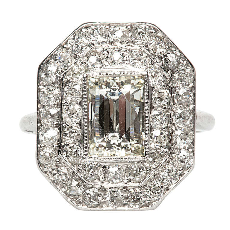 1.61 Carat Diamond Platinum Art Deco Engagement Ring