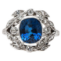 Stunning Edwardian GIA Sapphire Diamond Platinum Engagement Ring
