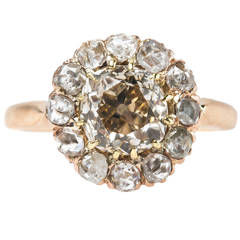 Remarkable Victorian Diamond Halo Cluster Gold Engagement Ring