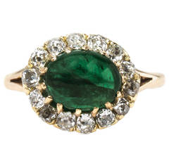 Victorian Cabochon Emerald Diamond Gold Engagement Ring