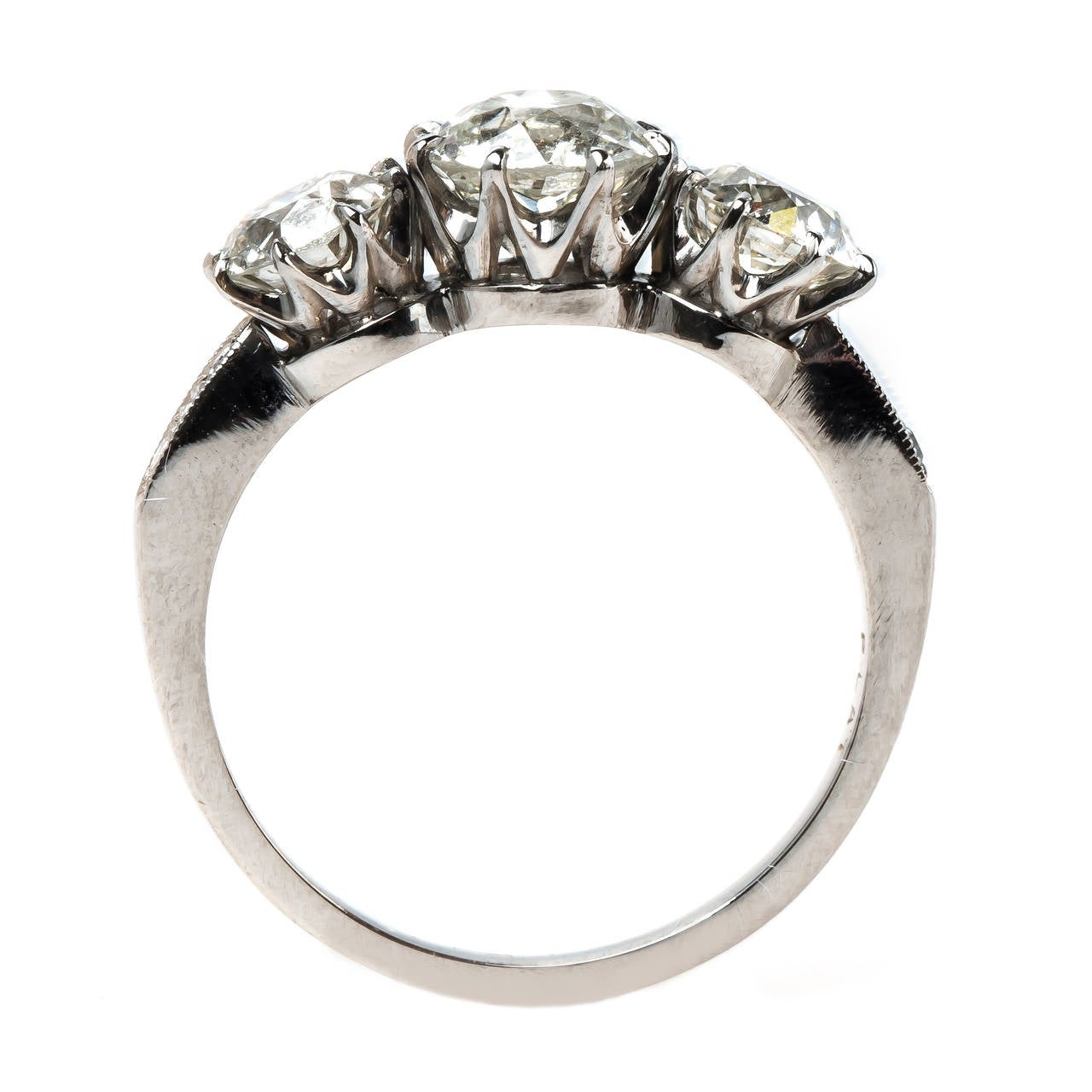 Edwardian Dazzling Three-Stone Diamond Platinum Engagement Ring For Sale