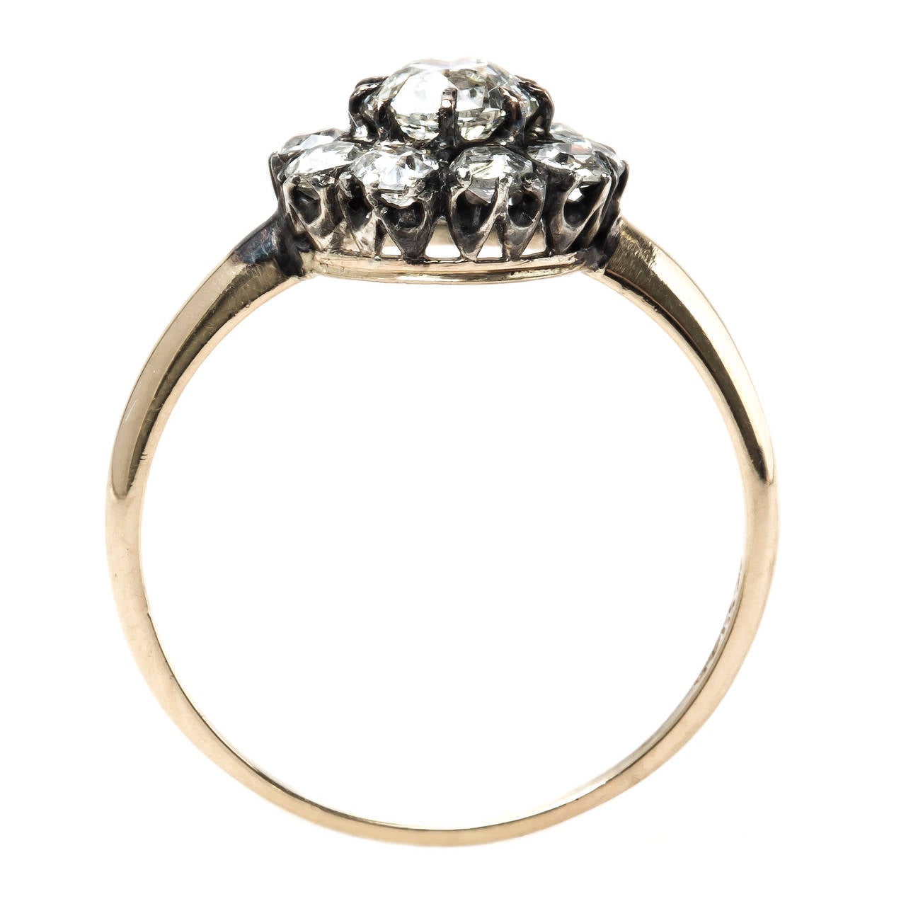 Women's Elegant Victorian Era Old European Cut Diamond Gold Cluster Ring