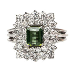Diamond and Tourmaline Platinum Ring Circa 1950s