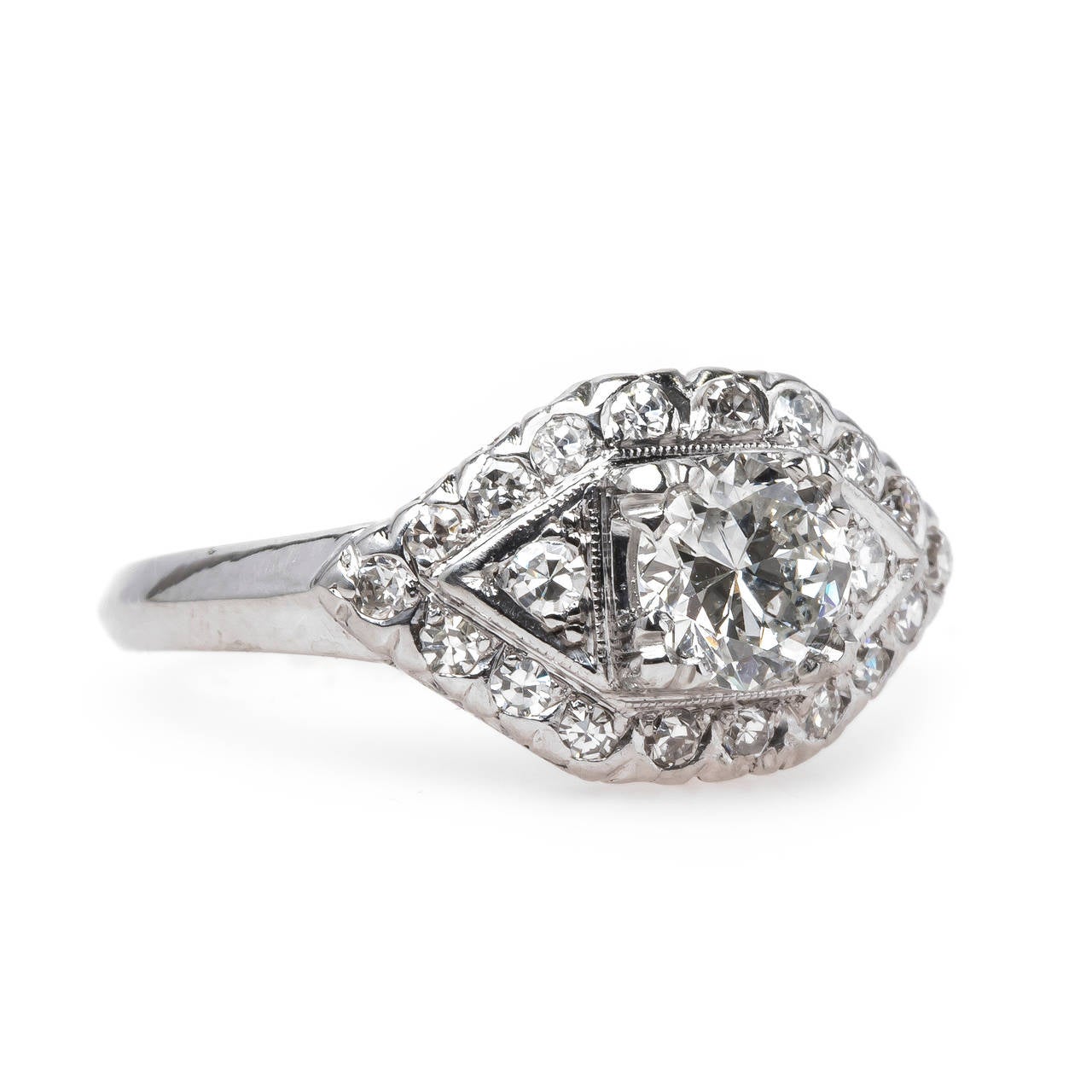 Classic Art Deco Diamond Platinum Engagement Ring In Excellent Condition In Los Angeles, CA