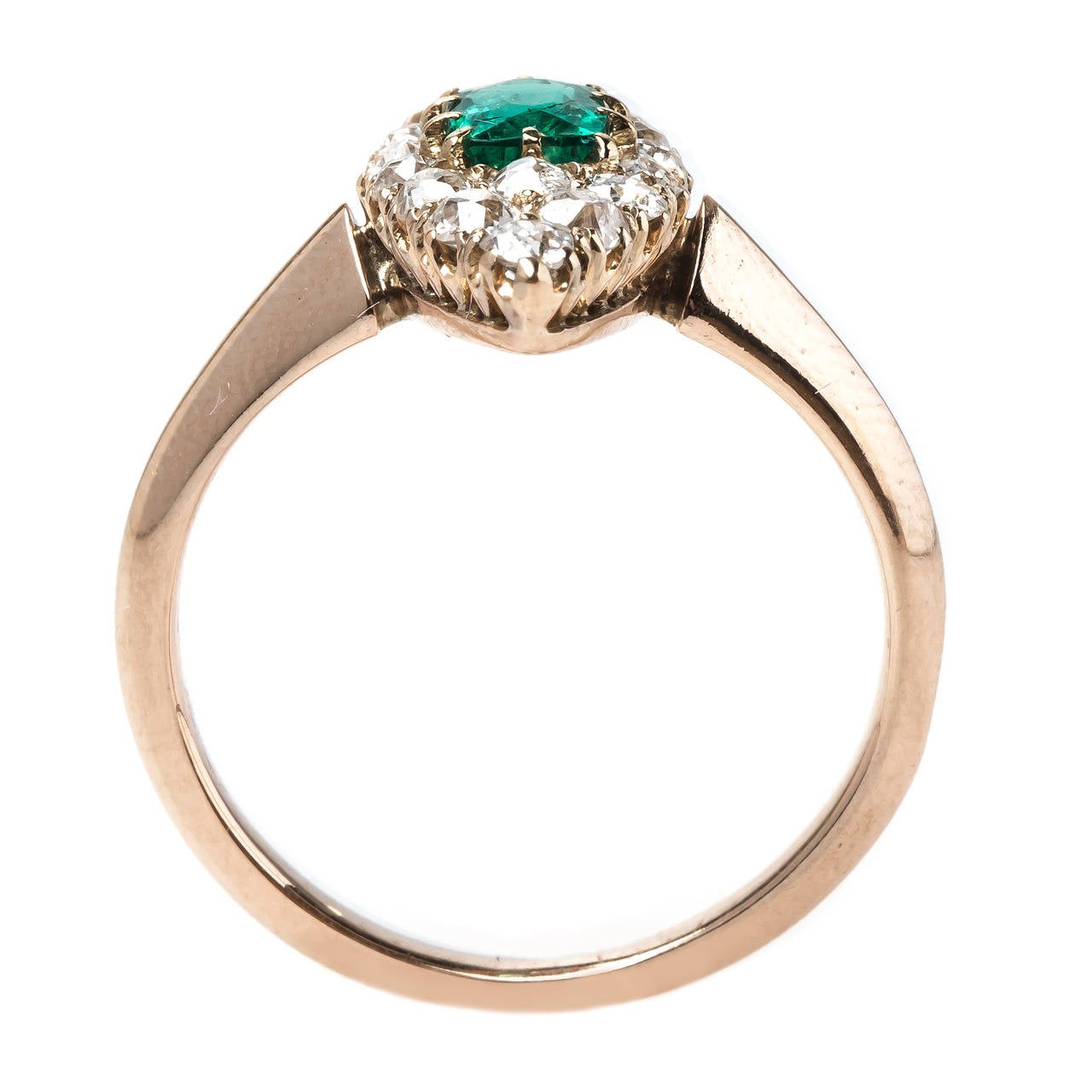 Women's Striking Victorian Era Emerald Old Mine Cut Diamond Navette Ring For Sale