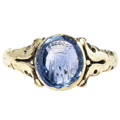 Antique Exceptional Viennese Sapphire Gold Crest Ring
