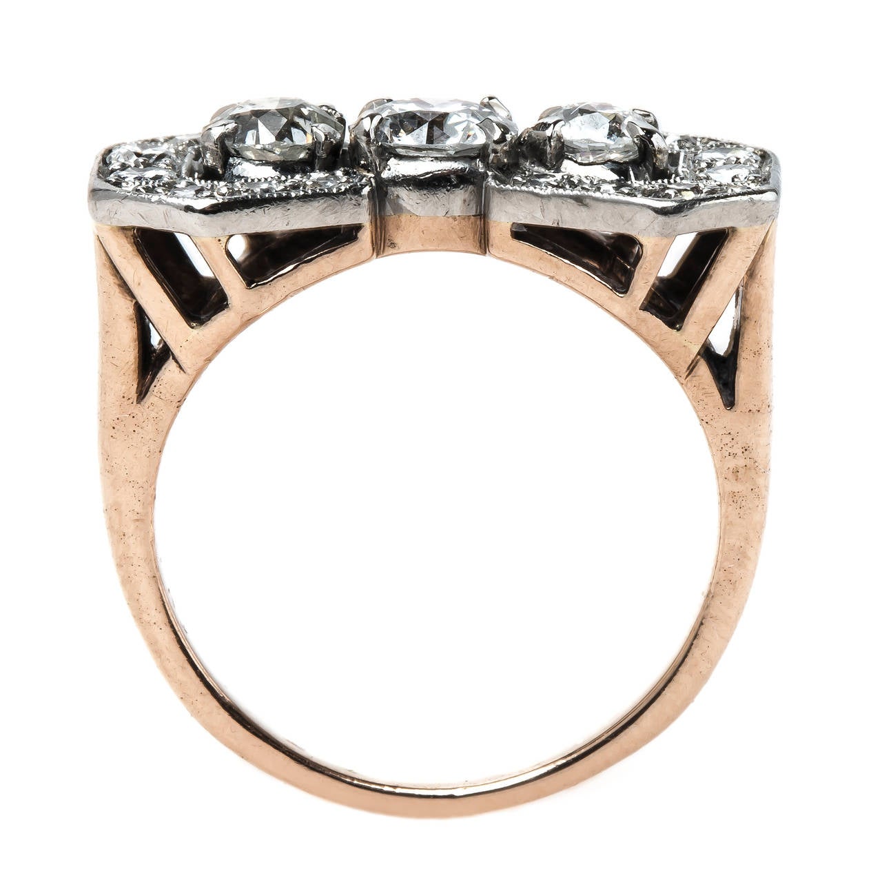 Retro Diamond Platinum Bow Motif Engagement Ring 1