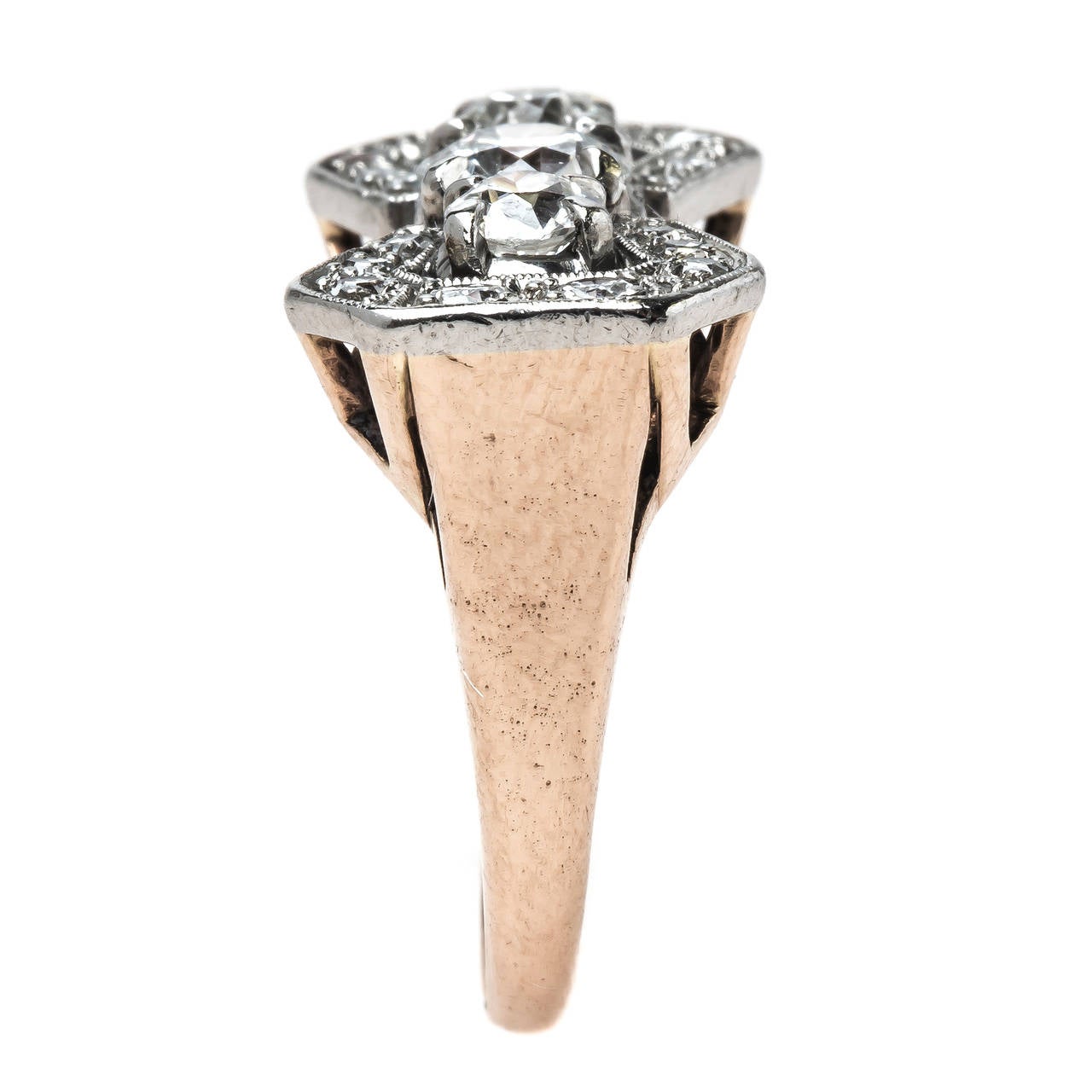 Women's Retro Diamond Platinum Bow Motif Engagement Ring