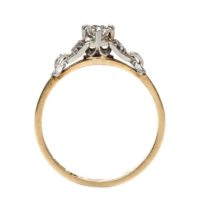 Diamond Mixed Metal Edwardian Engagement Ring In Excellent Condition In Los Angeles, CA