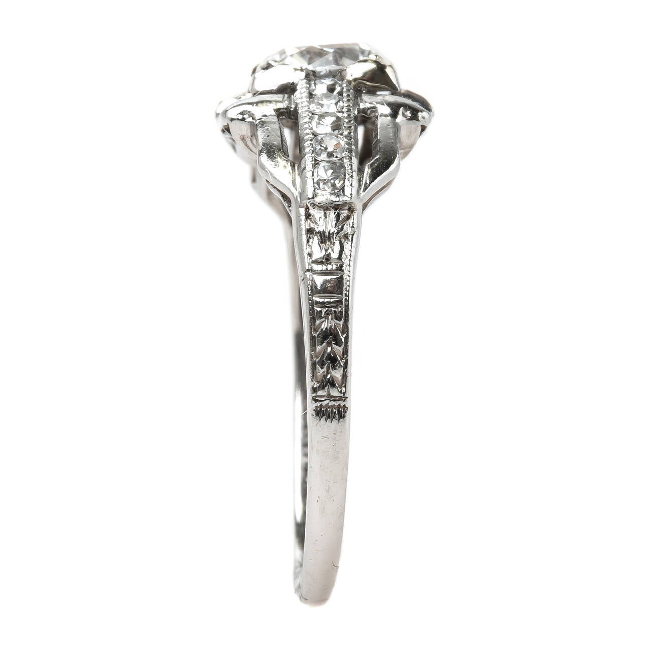 Women's Classic Art Deco Round Brilliant Cut Diamond Platinum Engagement Ring For Sale