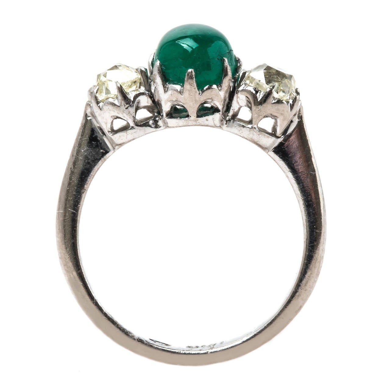 Women's Art Deco 1.75 Carat Colombian Emerald Diamond Three Stone Ring