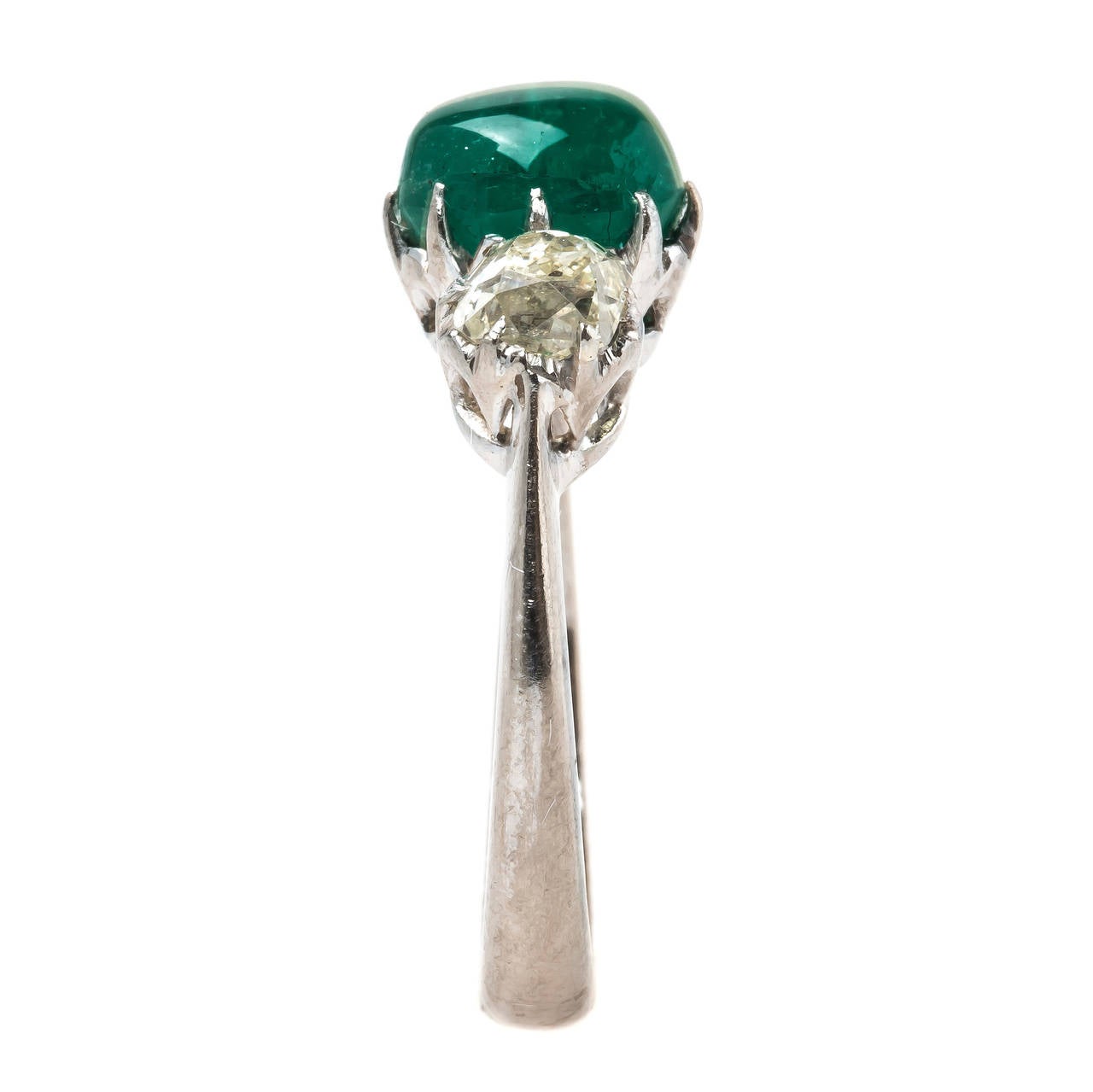 Art Deco 1.75 Carat Colombian Emerald Diamond Three Stone Ring 1