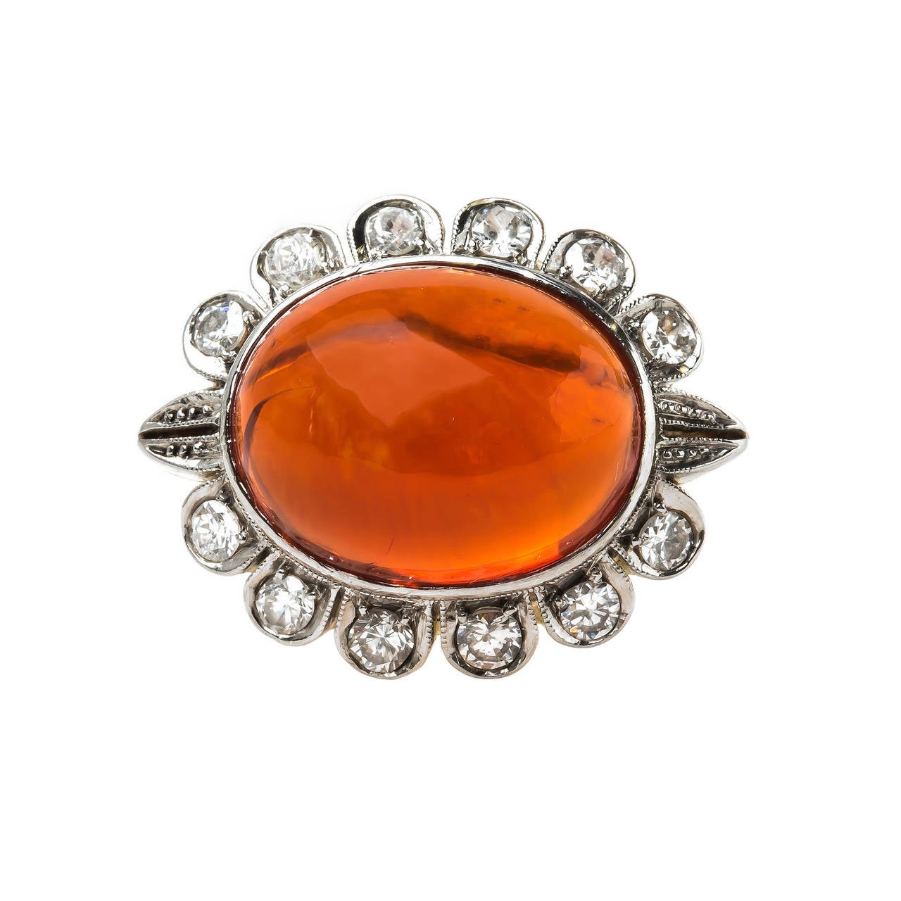 Large Fire Opal Cocktail Ring with Diamond Halo For Sale