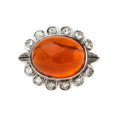 Large Fire Opal Cocktail Ring with Diamond Halo