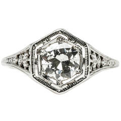 Sparkling Edwardian Diamond Gold Solitaire Ring with Gorgeous Hand Engraving