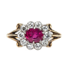 Edwardian Unheated Burmese Ruby Diamond Halo Gold Engagement Ring