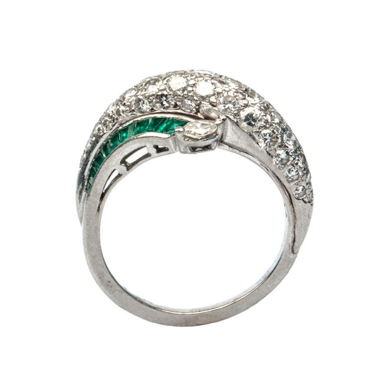 Classic Emerald Diamond Bombe Style Ring In Excellent Condition In Los Angeles, CA