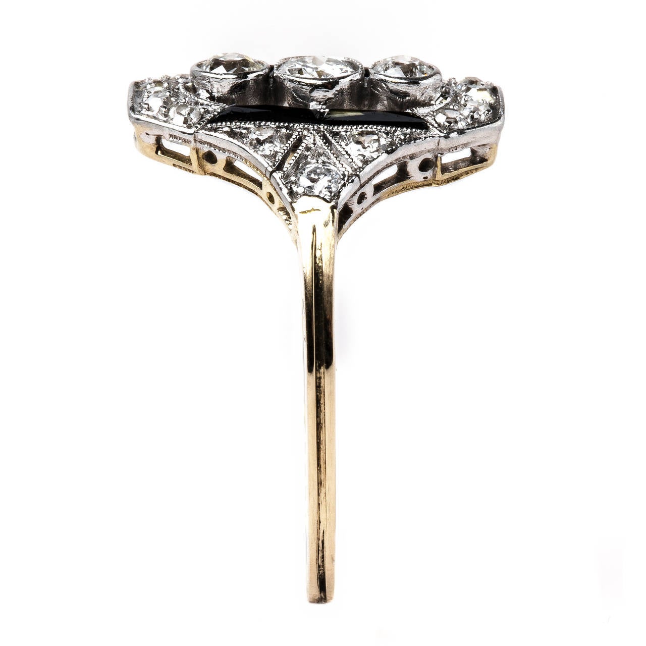 Women's Gorgeous Edwardian Onyx Diamond Gold Platinum Engagement Ring