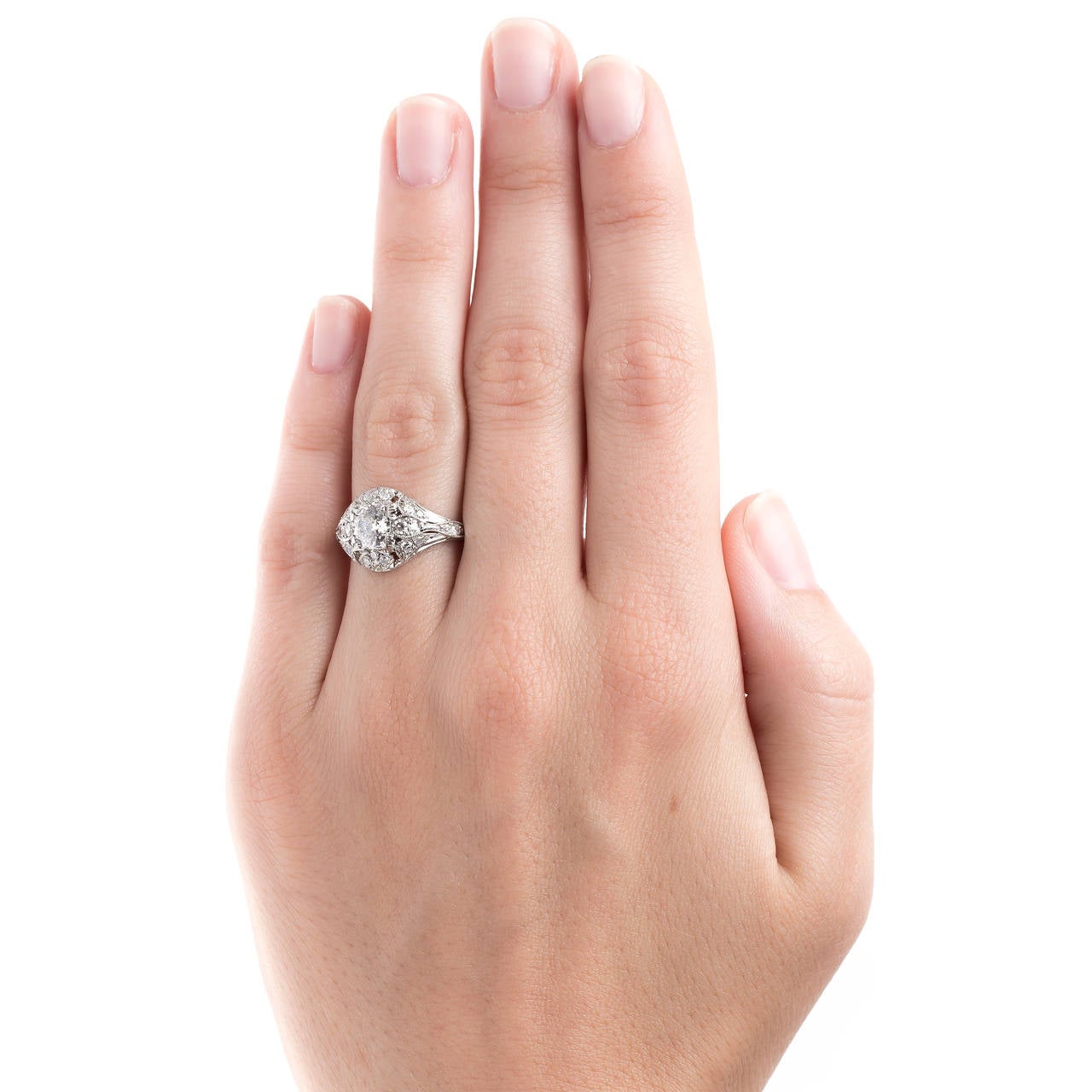 Platinum Engagement Ring in Box Setting For Sale at 1stDibs