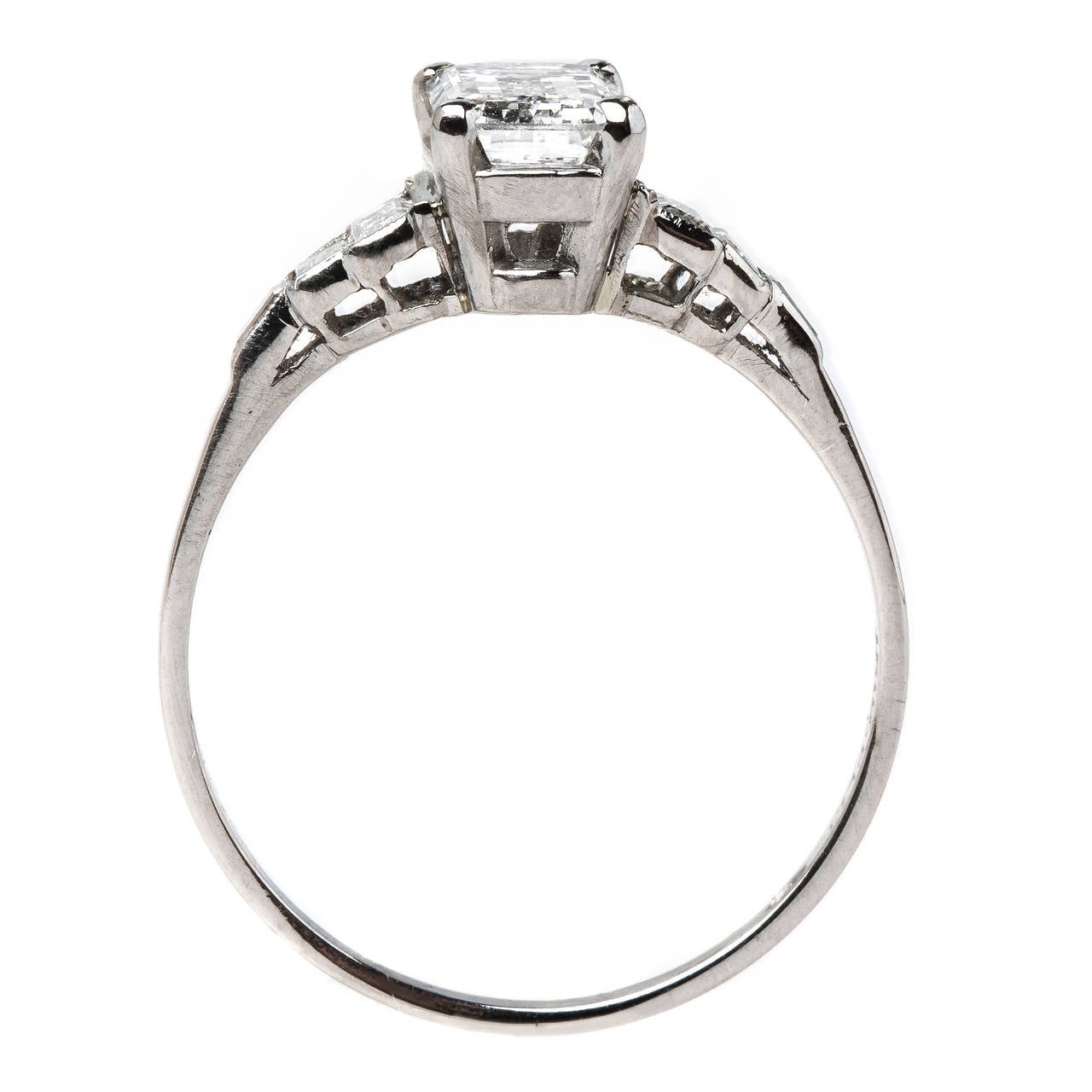 Women's Magnificent Art Deco 1.04 Carat GIA Cert Emerald Cut Diamond Platinum Ring