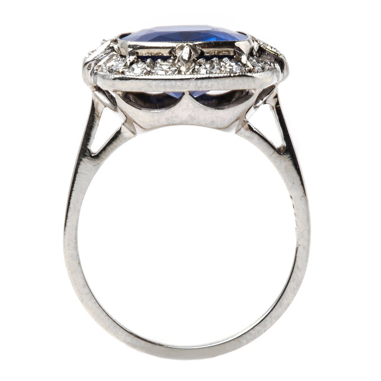 Late Art Deco GIA Cert 6.82 Carat Unheated Sapphire Diamond Gold Ring For Sale 1