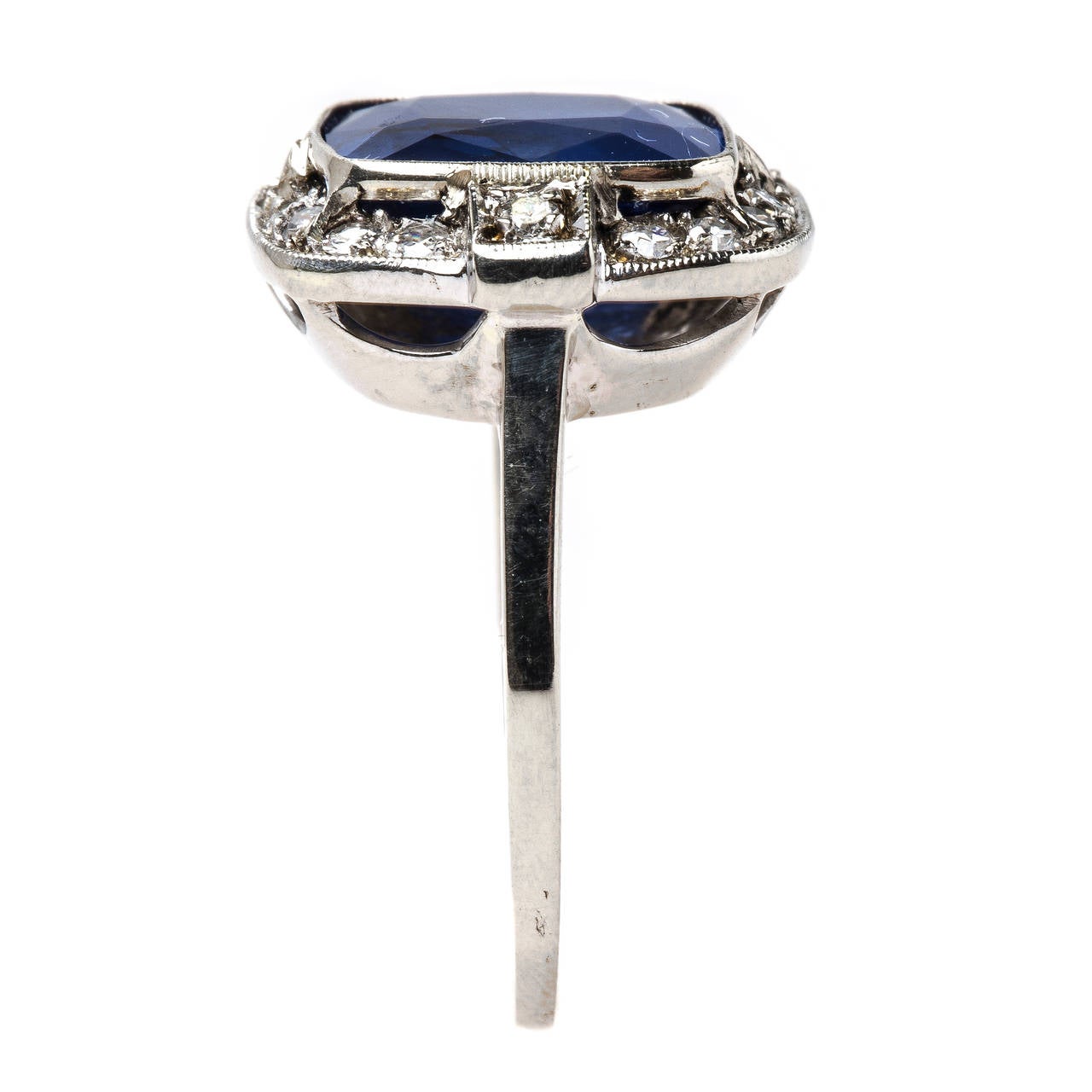 Women's Late Art Deco GIA Cert 6.82 Carat Unheated Sapphire Diamond Gold Ring For Sale
