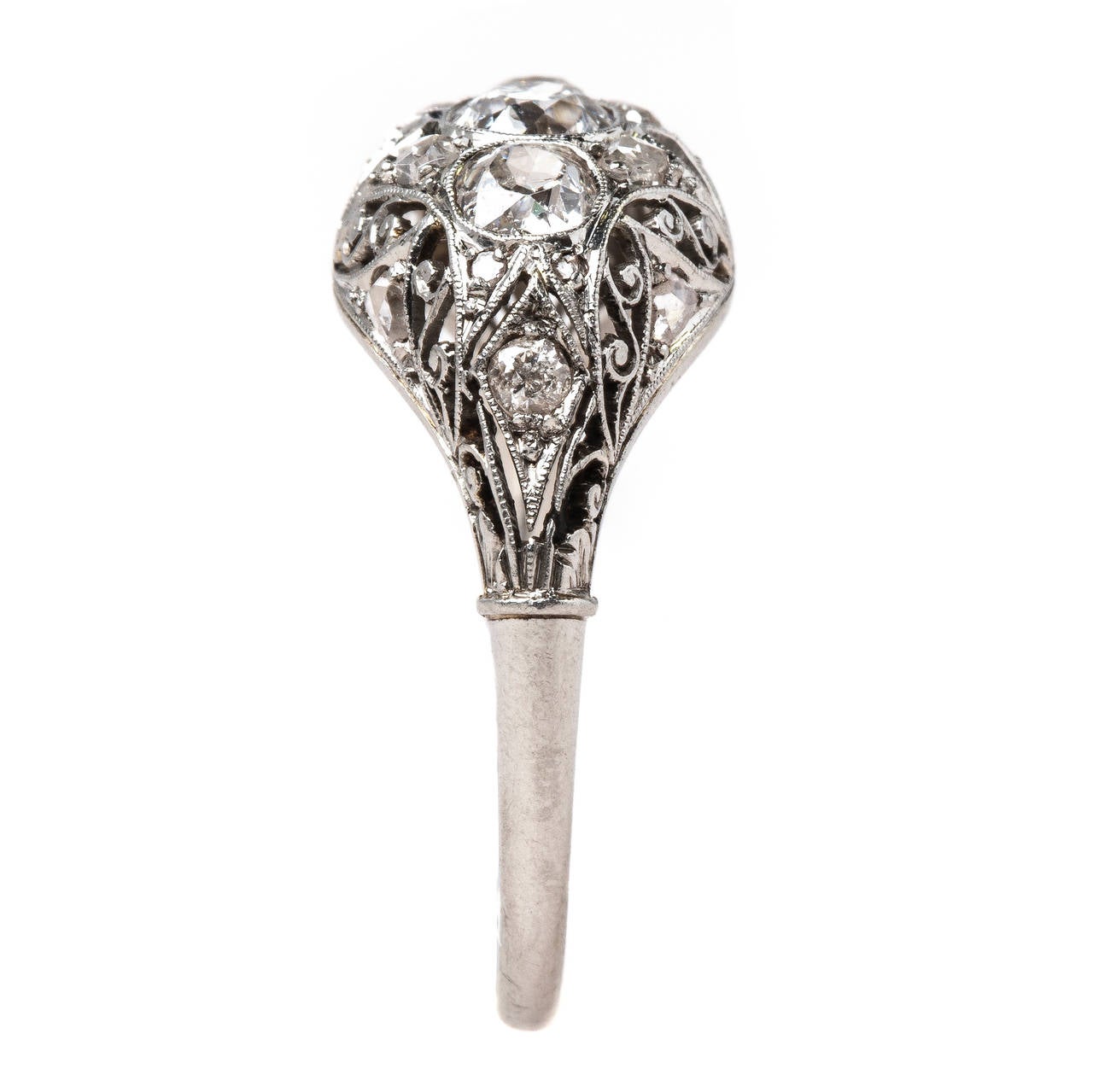 Women's Elegant Edwardian Diamond Platinum Three-Stone Engagement Ring For Sale