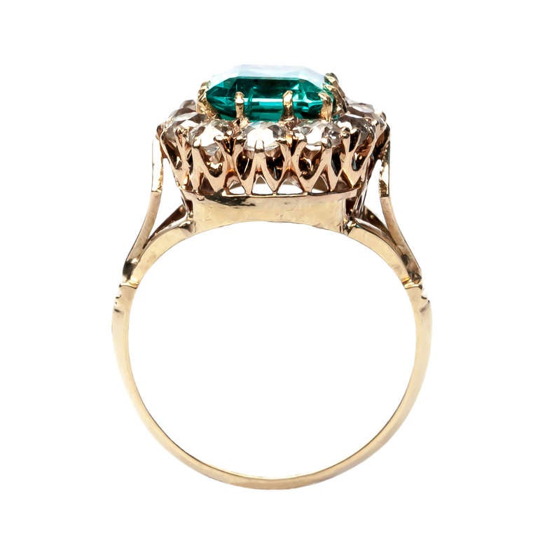 Gorgeous Victorian Emerald Diamond Engagement Ring In Excellent Condition In Los Angeles, CA