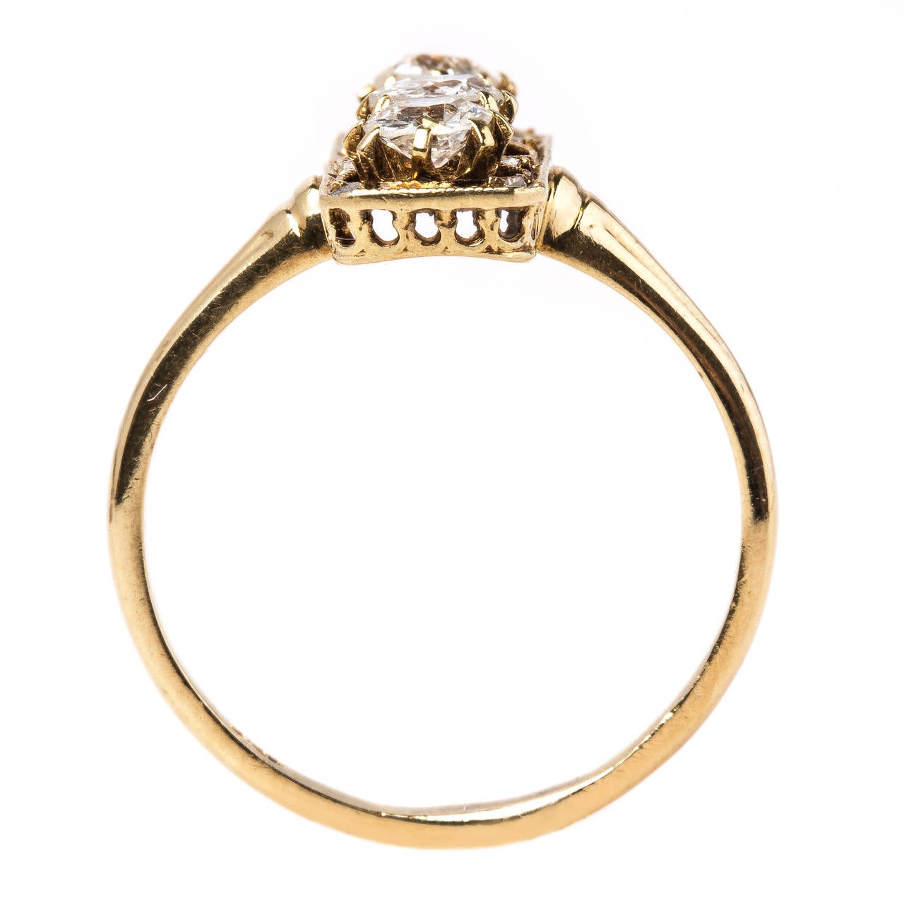 One-of-a-Kind Victorian Vertically Set Old Mine Cut Diamond Gold Engagement Ring 1