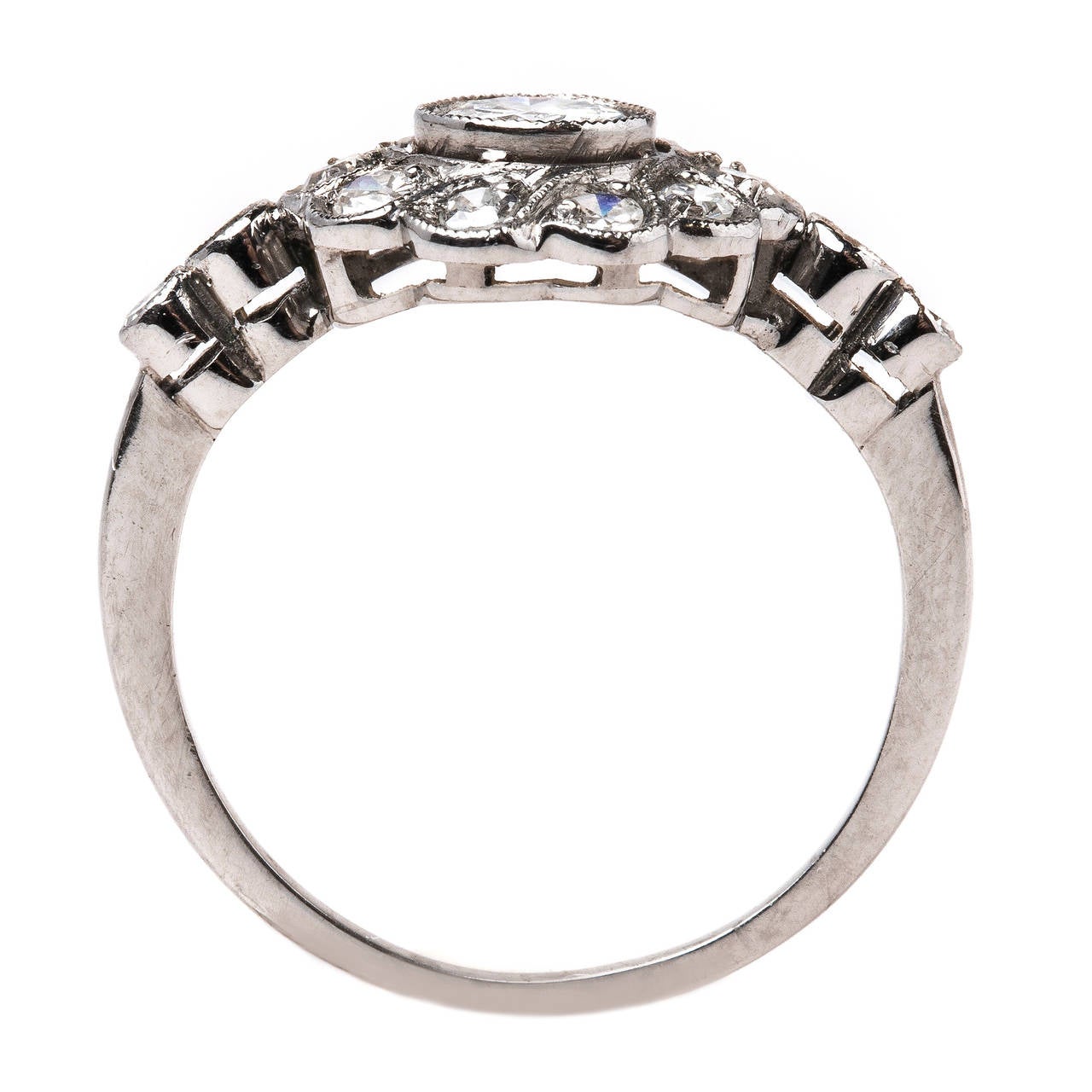 Women's Edwardian Diamond Platinum Halo Scalloped Edge Cluster Engagement Ring