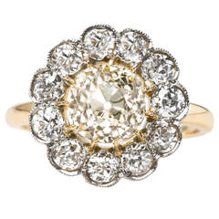 Antique Victorian 1.97 Carat Diamond Gold Platinum Cluster Engagement Ring
