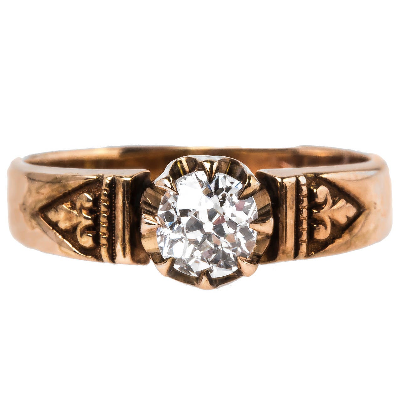Victorian Old Mine Cut Diamond Gold Solitaire Engagement Ring