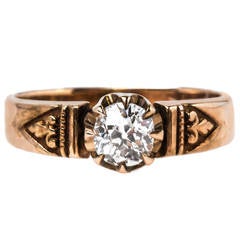 Victorian Old Mine Cut Diamond Gold Solitaire Engagement Ring