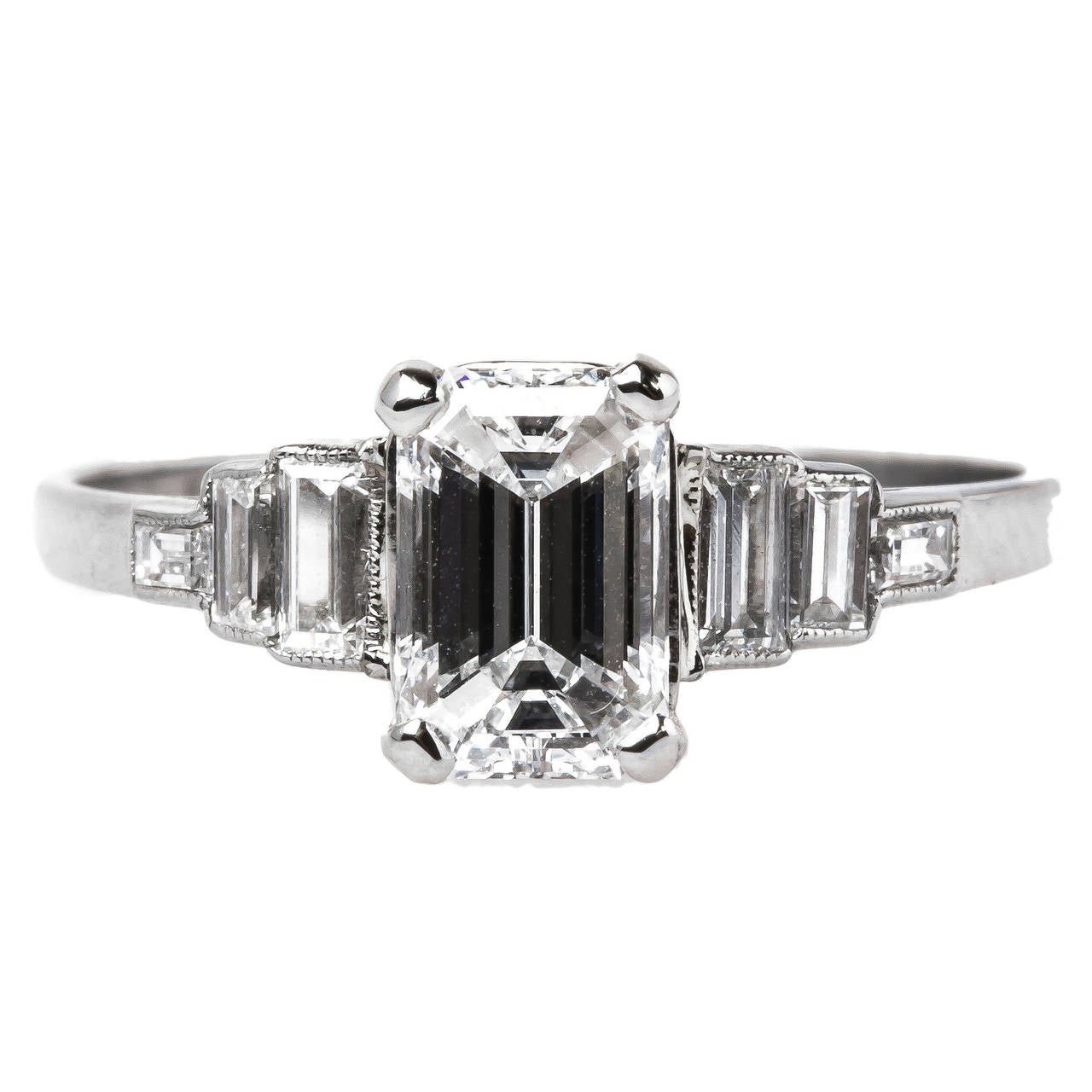 Magnificent Art Deco 1.04 Carat GIA Cert Emerald Cut Diamond Platinum Ring